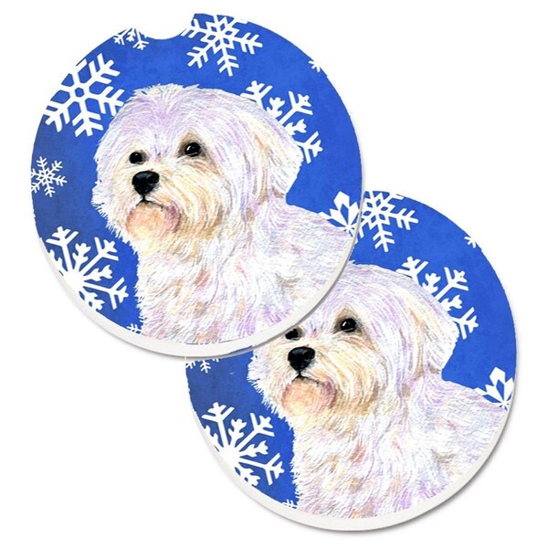 Carolines Treasures Maltese Winter Snowflakes Holiday Set of 2 Cup Holder Car Coaster SS4619CARC - main